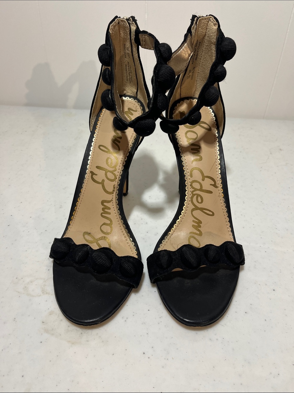 Sam Edelman Black Beaded Ankle-Strap Stiletto Heels